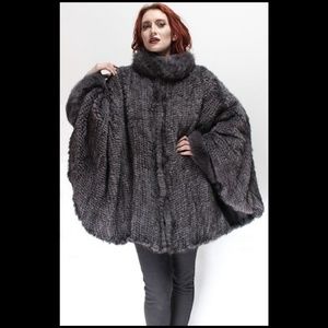 Gray Mink Fur Poncho Fox Fur Collar Cuffs